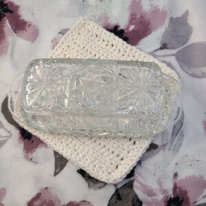 Vintage Anchor Hocking Star of David Crystal Covered Butter Dish Glass